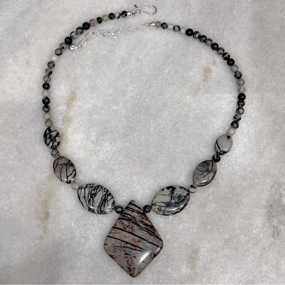 Gray Calcite Sterling Silver Statement Necklace - image 5